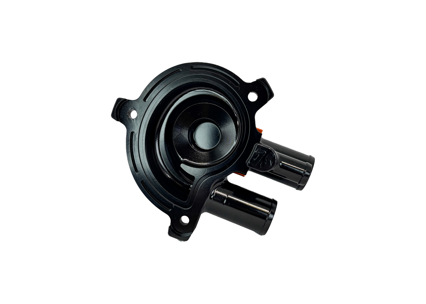 Cover Water Pump CNC JS Manuf Black/Orange | Vespa GTS/GTS Super/GTV/GT 60/GT/GT L 125-310cc 4T LC PIAGGIO LEADER/QUASAR 125-310cc 4T LC JS Manuf Falan Parts