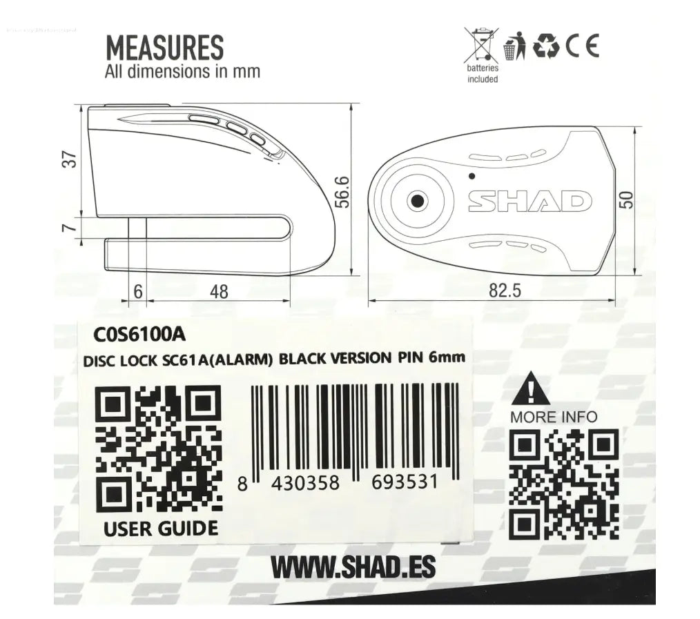 Brake Disc Lock Black SHAD With Alarm SHAD  Falan Parts