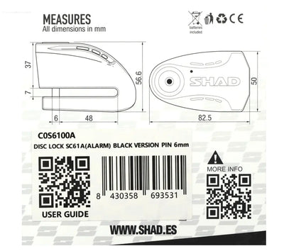 Brake Disc Lock Black SHAD With Alarm SHAD  Falan Parts