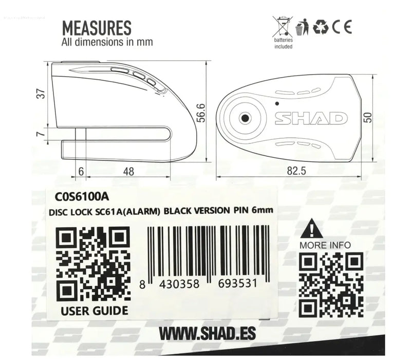 Brake Disc Lock Black SHAD With Alarm SHAD  Falan Parts