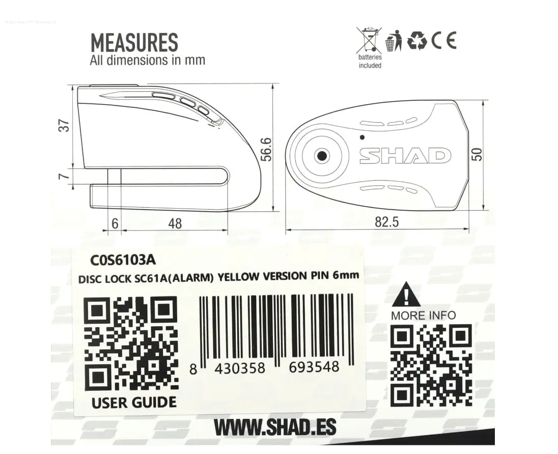 Brake Disc Lock Yellow SHAD With Alarm SHAD  Falan Parts