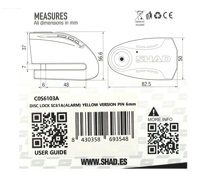 Brake Disc Lock Yellow SHAD With Alarm SHAD  Falan Parts