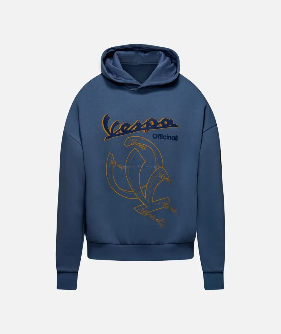 Hoodie Vespa Officina 8 Bleu Sacrelle | Universal Piaggio  Falan Parts