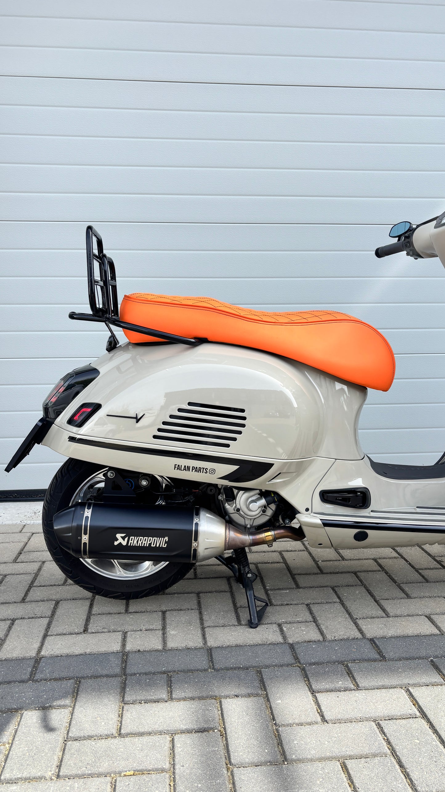 Custom Seat Black Diamond Stitch Merino Kyalami Orange | Vespa GTS 125-310cc ('14-) Falan Parts  Falan Parts
