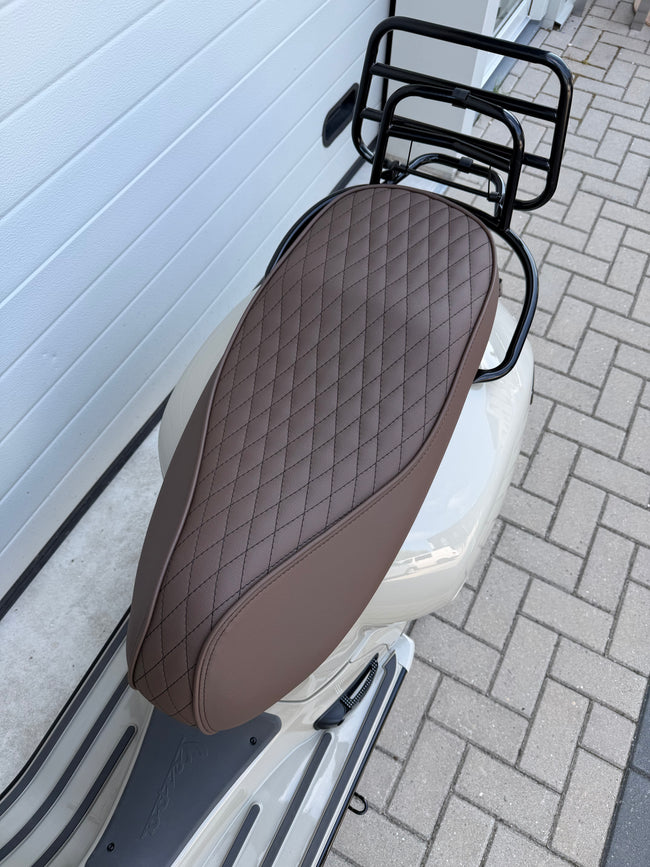 Custom Seat Black Diamond Stitch Merino Tartufo | Vespa GTS 125-310cc ('14-) Falan Parts  Falan Parts