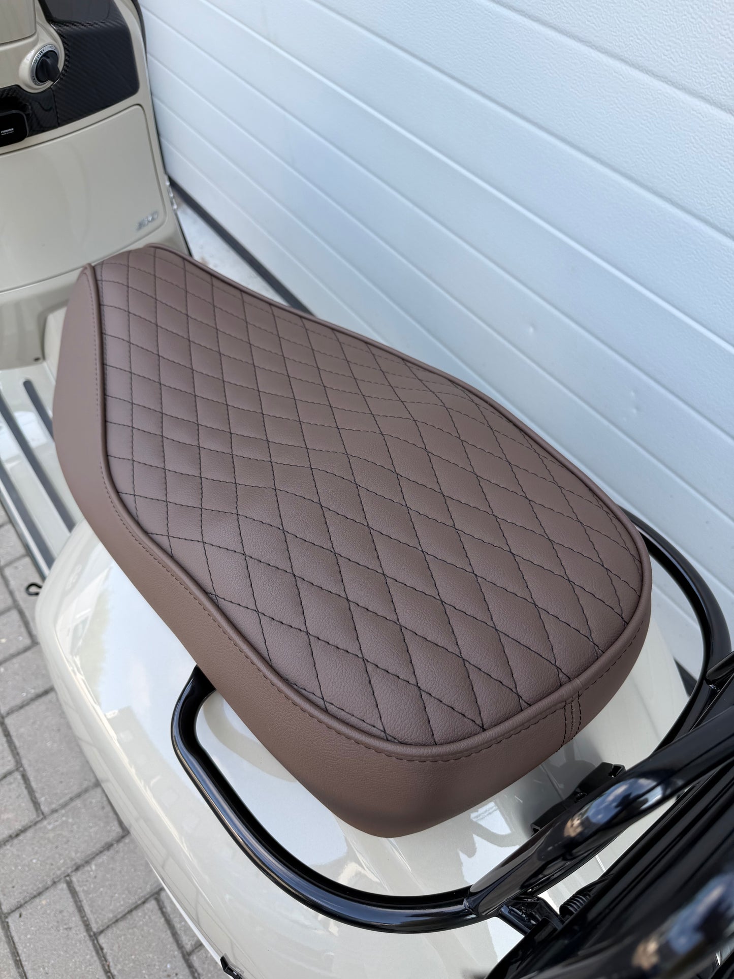 Custom Seat Black Diamond Stitch Merino Tartufo | Vespa GTS 125-310cc ('14-) Falan Parts  Falan Parts
