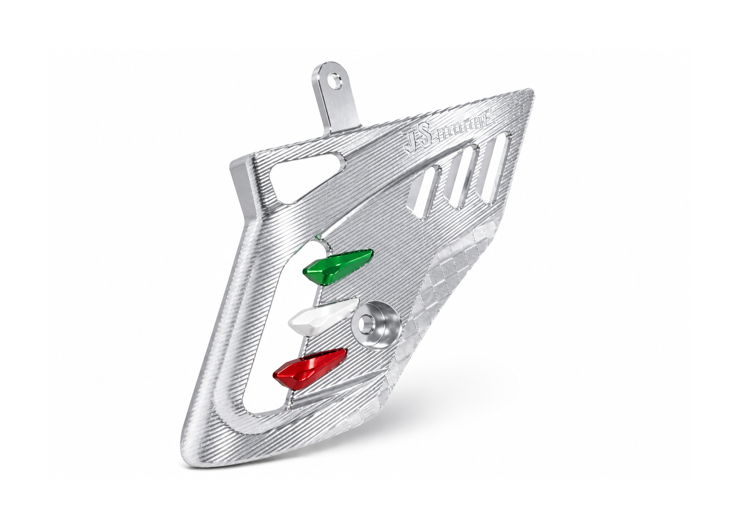 Fork Cover JS Manuf CNC Silver With Italian Flag | Vespa GTS/GTS Super 125/300cc (`22-) JS Manuf  Falan Parts