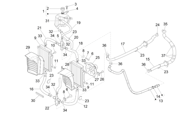 Water Hose PIAGGIO Feed Line Lower Right | Vespa GTS/GTS Super/GTV/GT 60 250/-300cc Piaggio  Falan Parts
