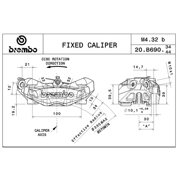 Brembo Caliper M4 Monoblock 100mm Black | Vespa Sprint/ Primavera/ GTS Models 50-300cc Brembo  Falan Parts