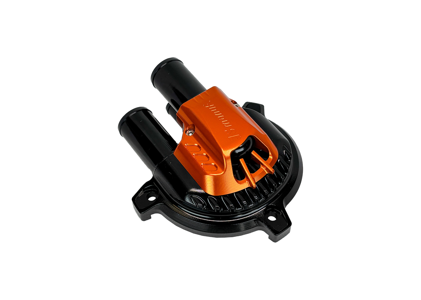 Cover Water Pump CNC JS Manuf Black/Orange | Vespa GTS/GTS Super/GTV/GT 60/GT/GT L 125-310cc 4T LC  PIAGGIO LEADER/QUASAR 125-310cc 4T LC JS Manuf  Falan Parts