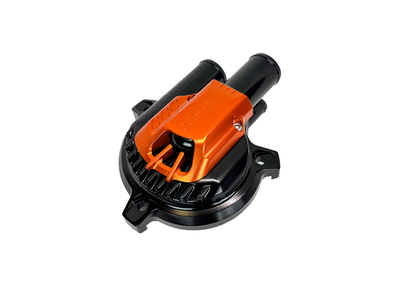 Cover Water Pump CNC JS Manuf Black/Orange | Vespa GTS/GTS Super/GTV/GT 60/GT/GT L 125-310cc 4T LC  PIAGGIO LEADER/QUASAR 125-310cc 4T LC JS Manuf  Falan Parts