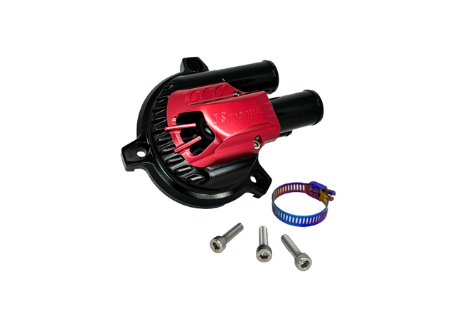 Cover Water Pump CNC JS Manuf Black/Red | Vespa GTS/GTS Super/GTV/GT 60/GT/GT L 125-310cc 4T LC  PIAGGIO LEADER/QUASAR 125-310cc 4T LC JS Manuf  Falan Parts