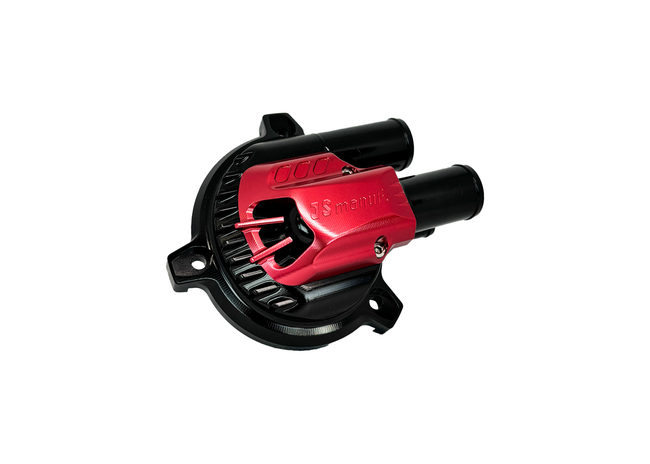 Cover Water Pump CNC JS Manuf Black/Red | Vespa GTS/GTS Super/GTV/GT 60/GT/GT L 125-310cc 4T LC  PIAGGIO LEADER/QUASAR 125-310cc 4T LC JS Manuf  Falan Parts